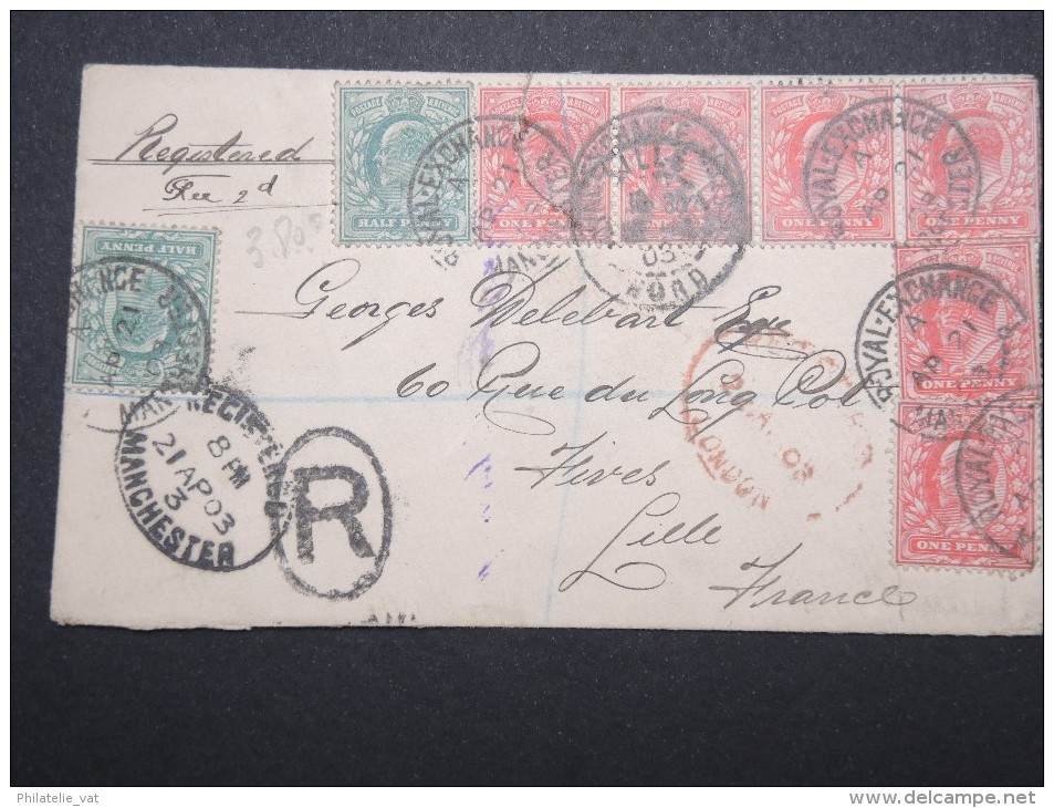 GRANDE BRETAGNE - Enveloppe En Recommandée De Manchester Pour Lille En 1903 - 1 Timbre Déchiré - A Voir - Lot P12843 - Lettres & Documents