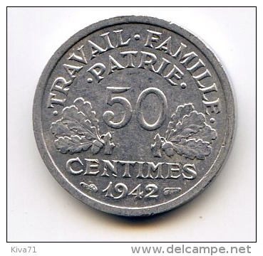 50 Centimes "Etat Français"  Alu 1942   SUP - 50 Centimes