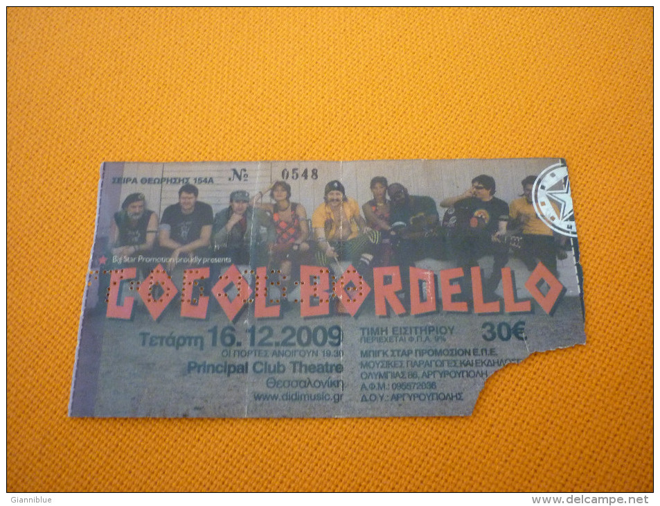 Gorgol Bordello Used Music Concert Greek Ticket In Thessaloniki Greece 2009 - Tickets De Concerts