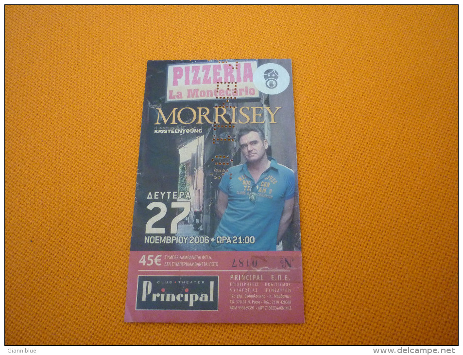 Morrisey Used Music Concert Greek Ticket In Thessaloniki Greece 2006 - Tickets De Concerts