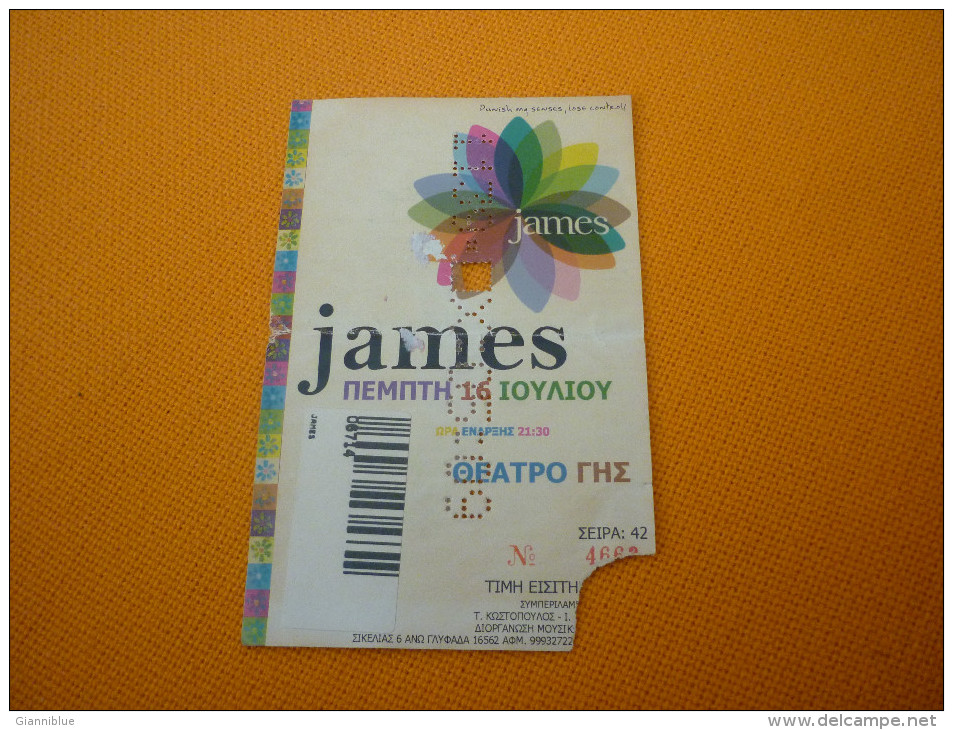 James Used Music Concert Greek Ticket In Thessaloniki Greece - Tickets De Concerts