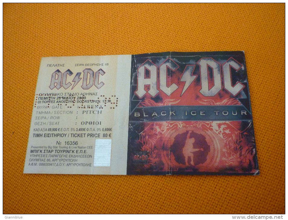 ACDC AC/DC Black Ice Tour Used Music Concert Greek Ticket In Athens Greece 2009 - Concerttickets