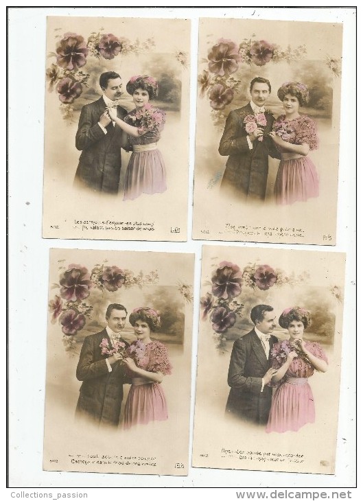 Cp , COUPLE , Fleurs , Vierge(2) Et écrite(2) ,  LOT DE 4 CARTES POSTALES - Paare