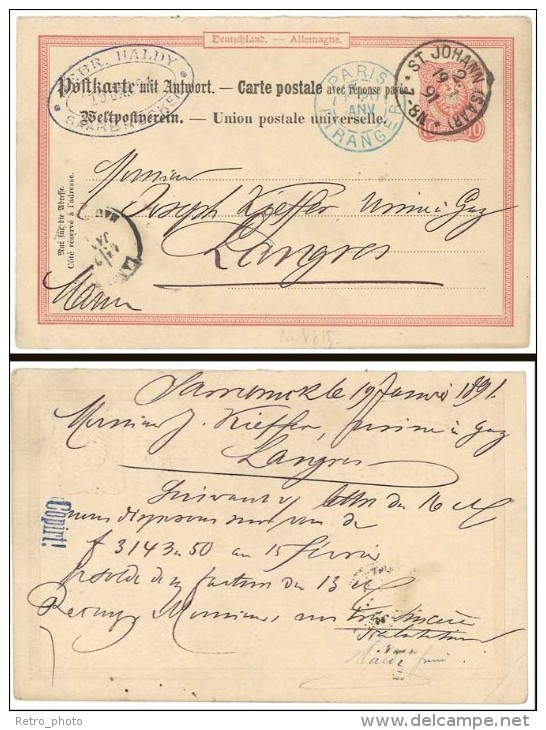 Allemagne, Saint Johann Saar ( Cpa Précurseur 1891, Incunable, Entier Postal ) - Autres & Non Classés