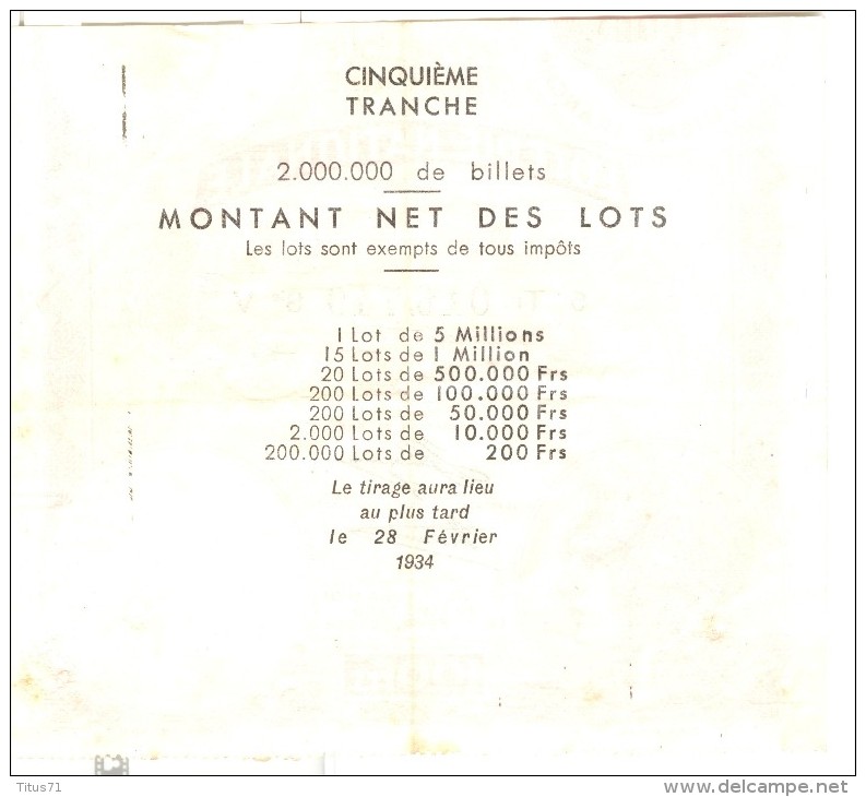 Billet De Loterie Nationale - 1933 - Lottery Tickets