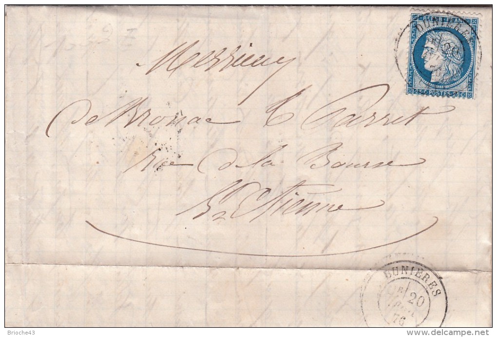 1876 LETTRE HAUTE-LOIRE DUNIERES SUR LE N° 60 / 6194 - 1849-1876: Période Classique