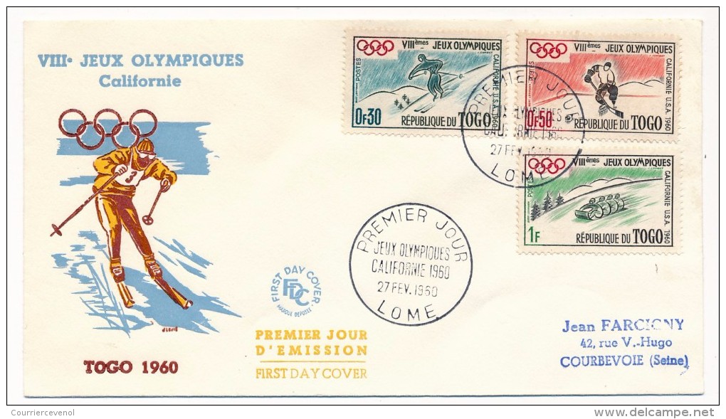 TOGO => 3 Enveloppes FDC => Jeux Olympiques - Californie - 1960 - Rome - Togo (1960-...)