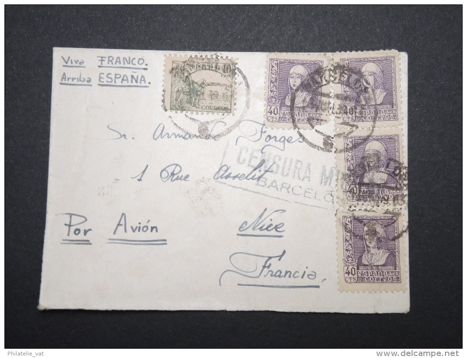 ESPAGNE - Enveloppe Pour La France En 1939 Avec Censure De Barcelone - A Voir - Lot P12874 - Marcas De Censura Nacional