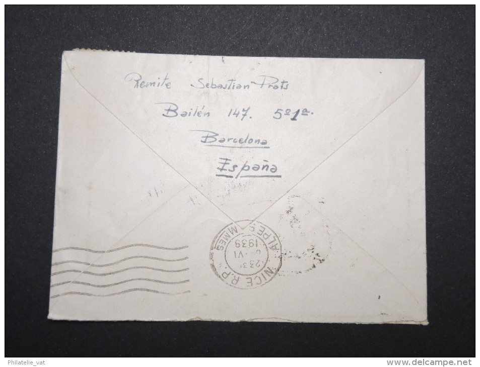 ESPAGNE - Enveloppe Pour La France En 1939 Avec Censure De Barcelone - A Voir - Lot P12874 - Marques De Censures Nationalistes