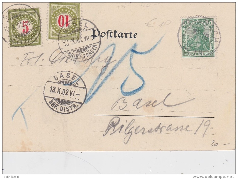 ALLEMAGNE  1902 CARTE POSTALE DE LEMBACH POUR LA SUISSE TAXEE - Briefe U. Dokumente