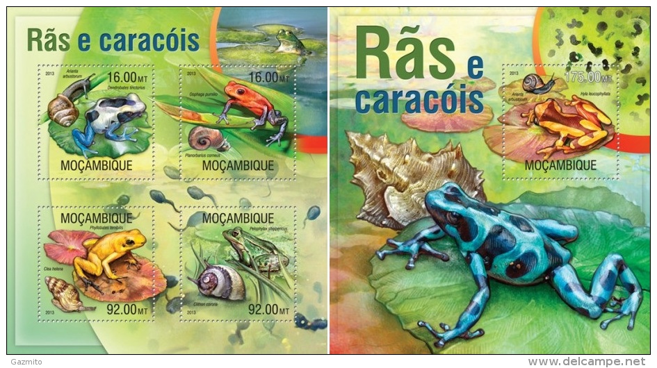 Mozambico 2013, Frogs And Snails, Shells, 4val In BF+BF - Mozambique