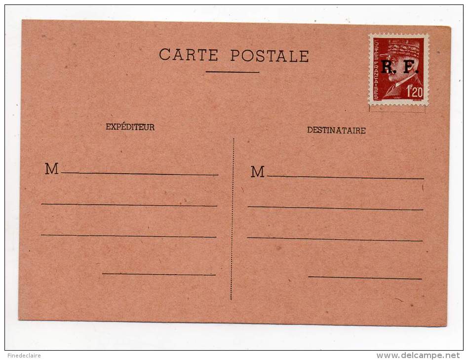 Carte Postale Avec Timbre Pétain Surchargé RF - Non Circulé - Standard Postcards & Stamped On Demand (before 1995)