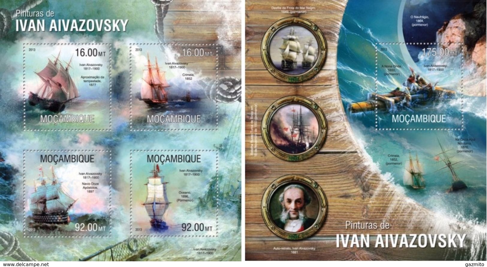 Mozambico 2013, Painting Of Ivan Aivazovsky, Ships, 4val In BF+BF - Mozambique