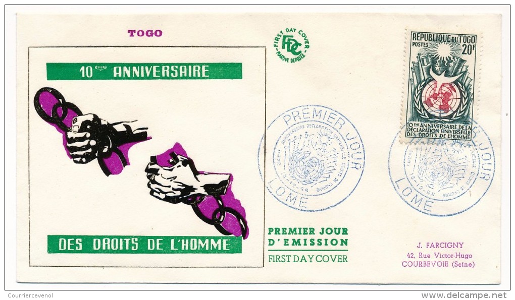 TOGO => Enveloppe FDC => 10eme Anniversaire Des Droits De L'Homme - LOME - 1958 - Togo (1960-...)