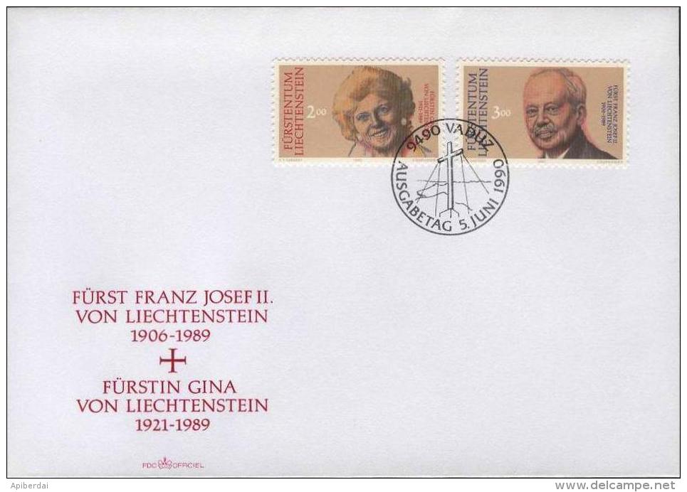 Liechtenstein - 1990 Timbres De Deuil Prince & Princesse FDC - Brieven En Documenten