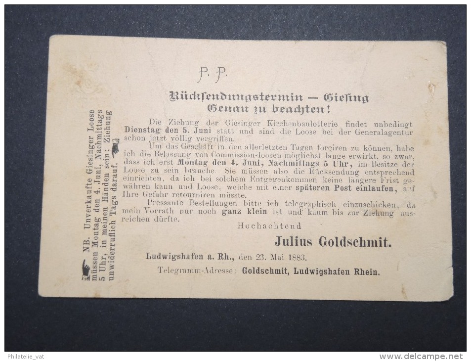 ALLEMAGNE - Entier Postal ( Repiquage Commerciale ) De Ludwigshafen Pour Landau En 1883 - Froissé -  A Voir - Lot P12906 - Autres & Non Classés