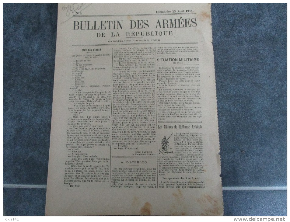 BULLETIN DES ARMEES DE LA REPUBLIQUE  N°9   (4 Pages) - Altri & Non Classificati