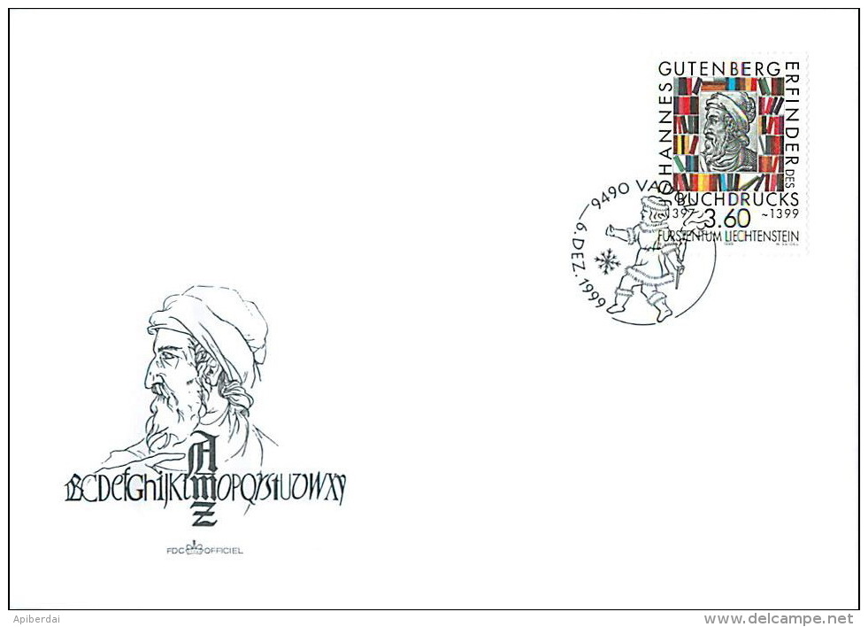 Liechtenstein - 1999 Johannes Gutenberg  (unused Stamp + FDC) - Covers & Documents