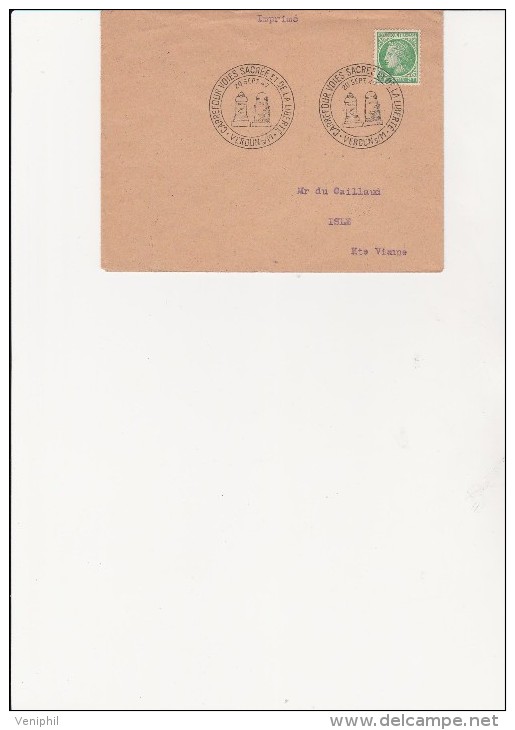 LETTRE AFFRANCHIE N° 680  AVEC CACHET A DATE ILLUSTRE-CARREFOUR VOIES SACREE ET DE LA LIBERTE -VERDUN -1947 - Gedenkstempels