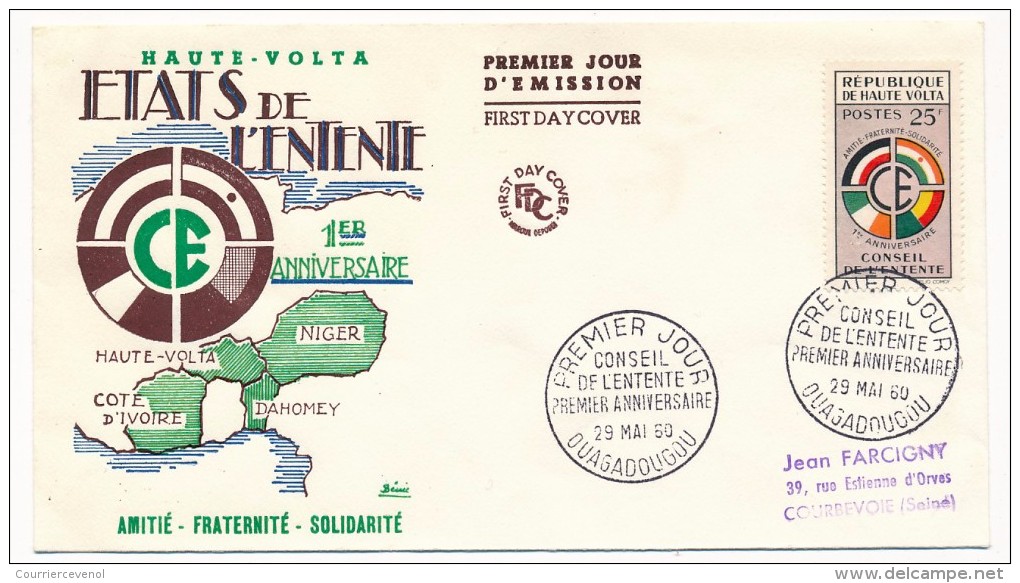 HAUTE-VOLTA => Enveloppe FDC => Conseil De L'entente - Premier Anniversaire - Ouagadougou - 29 Mai 1960 - Alto Volta (1958-1984)