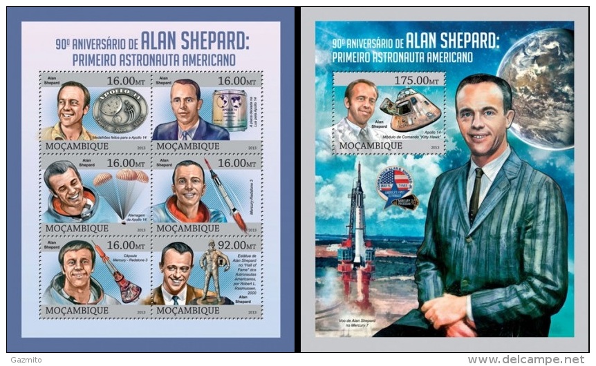 Mozambico 2013, 90th Aland Shepard, First USA Astronaut, 6val In BF+BF - Africa