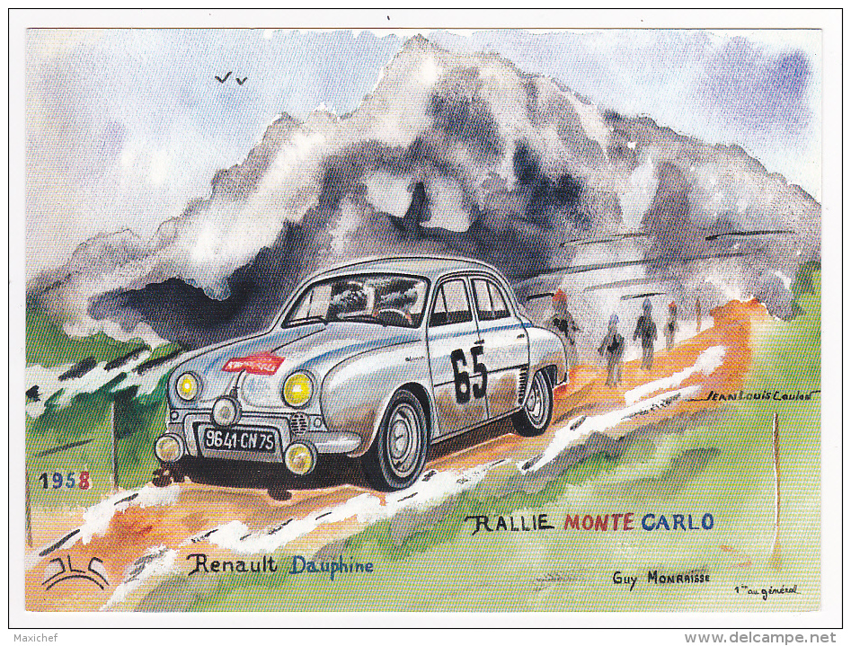 Carte Illustrée "Jean Louis Coulon" - Rallye Monte Carlo, 1958 - Renault "Dauphine De Guy Moraisse, 1er Au Général - Rallyes