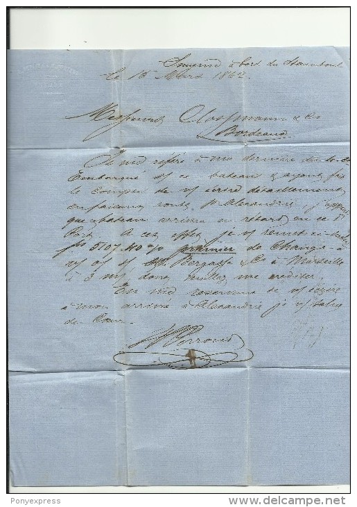 Lettre De Smyrne En Port Du Pour Bordeaux De 1862, Avec Texte - Brieven En Documenten