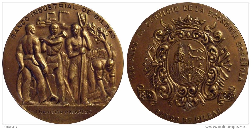 ESPAÑA. MEDALLA BANCO INDUSTRIAL DE BILBAO. 107 ANIVERSARIO 1.964. ESPAGNE. SPAIN - Profesionales/De Sociedad