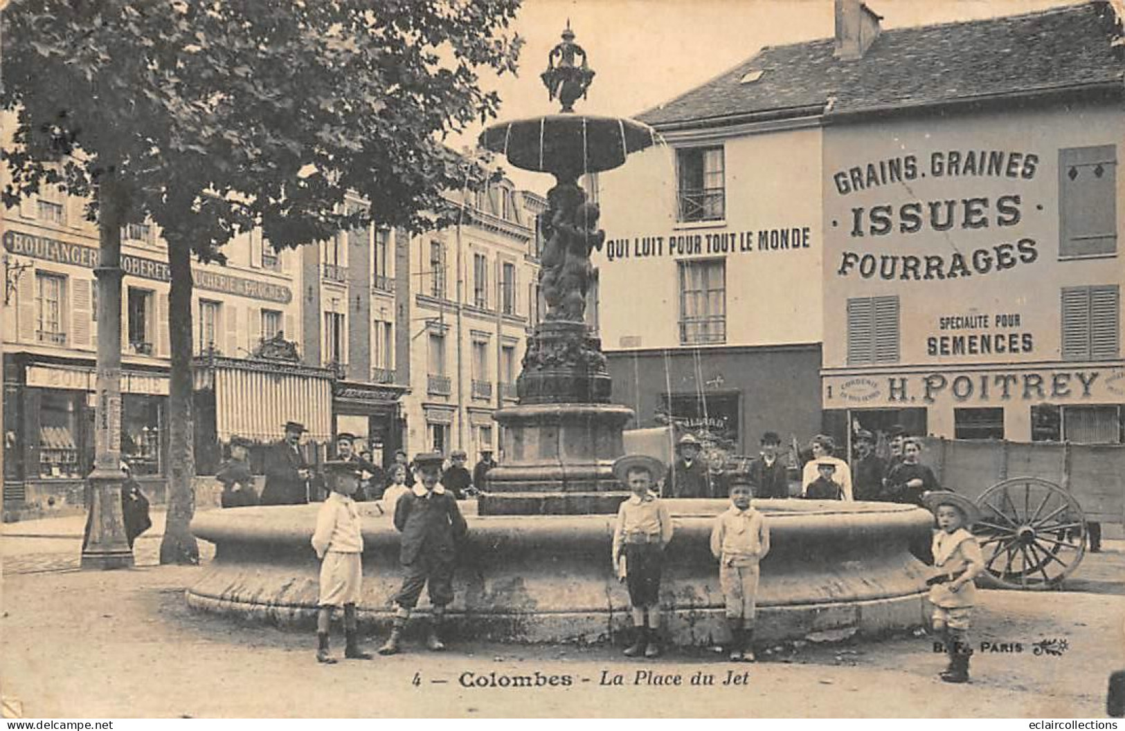 Colombes     92    La Place Du Jet (Fontaine) Maison Poitrey  Grains Et Fourrages (voir Scan) - Colombes