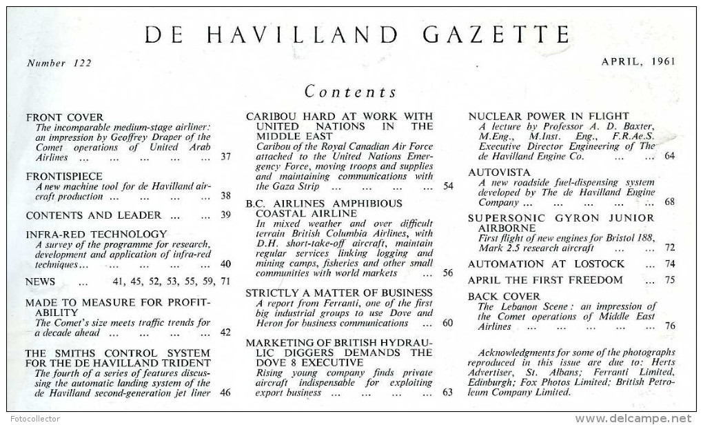 Aviation De Havilland Gazette N° 122 (avril 1961) - Transportation