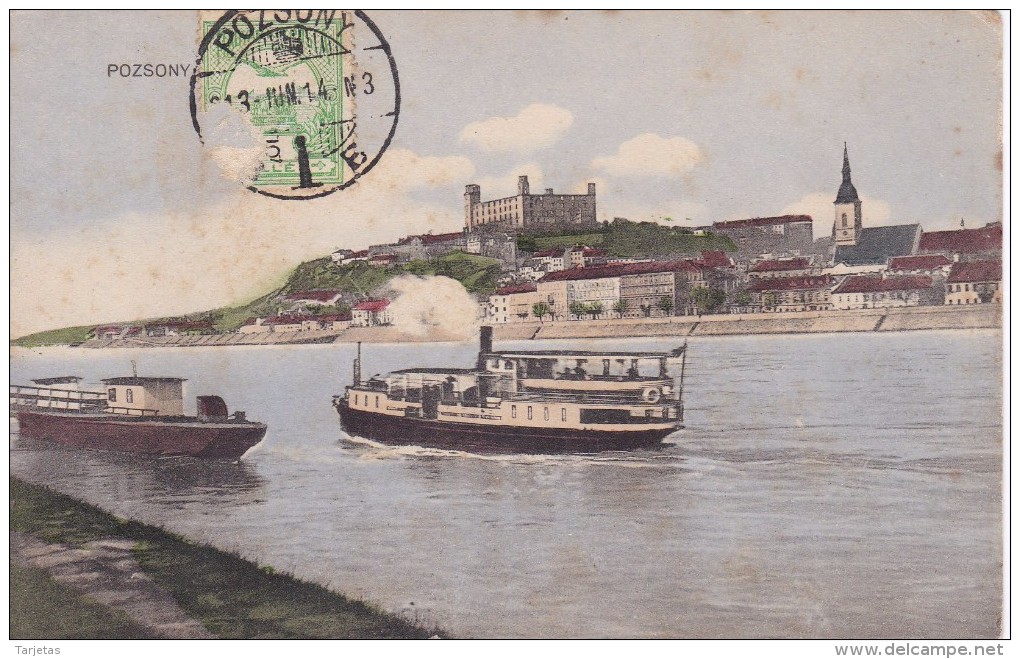 POSTAL DE UN BARCO DE VAPOR EN POZSONY DEL AÑO 1913 (BARCO-SHIP) - Comercio