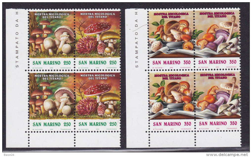 1992 San Marino Saint Marin MOSTRA MICOLOGICA, FUNGHI Dittico 2 Serie Di 4v. In Blocco MNH** MUSHROOMS - Champignons