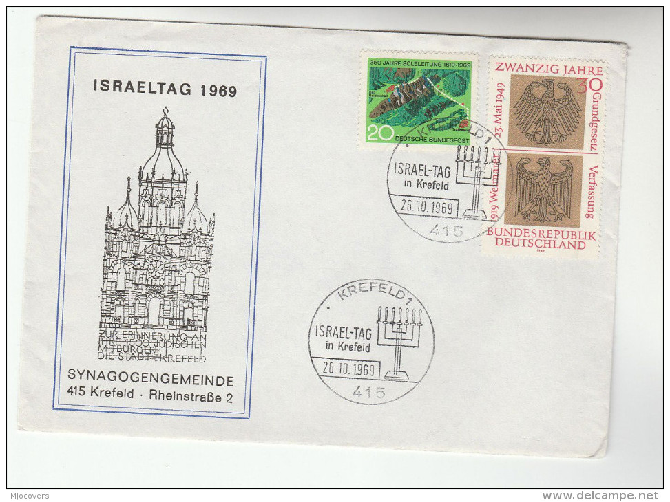 1969 Germany KREFEID SYNAGOGUE EVENT COVER  Israel Day Stamps Jewish Judaica Jew Religion - Jewish