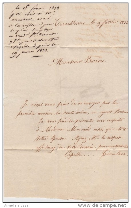 Lot de 6 CAD de l'Aude (Carcassonne, Castelnaudary et Narbonne) de 1831 à 1852