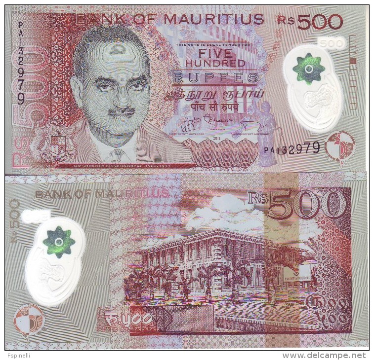 New MAURITIUS   500 Rupees   POLIMER     PNEW  Dated  2013  UNC - Mauricio