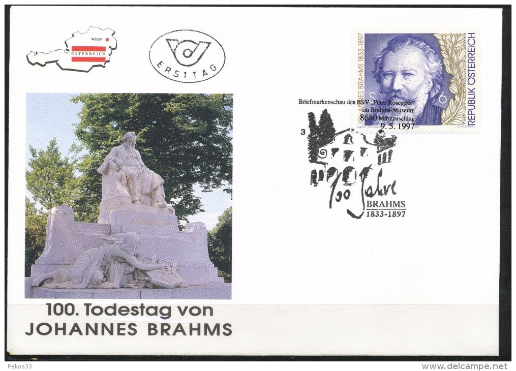 Österreich-   - FDC -1997  -  Mi.Nr.    2218 - 2219   - 100. Todestag Von Johannes Brahms, 200. Geburtstag Von Franz  Sc - FDC