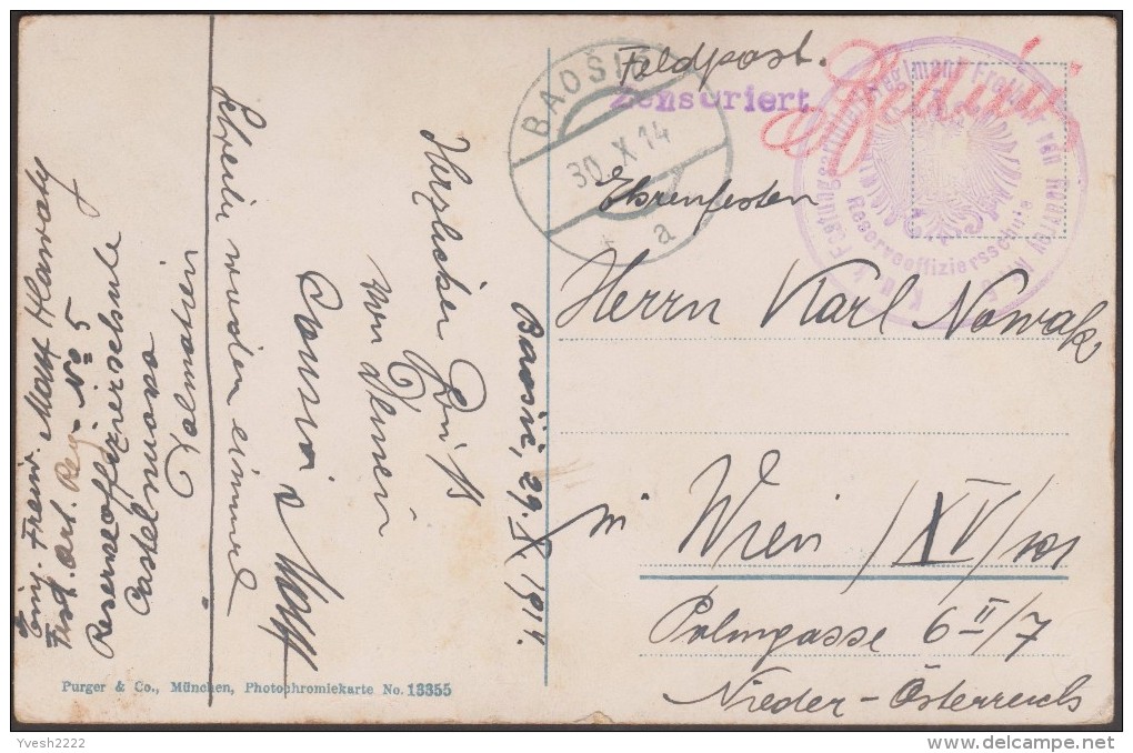 Albanie / Monténégro 1914. Carte En Franchise Postale De Baoši&#263;i. Vue De Durrës. Pour Vienne. Censure école D'offic - Montenegro