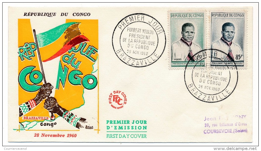 CONGO => Enveloppe FDC => Fulbert Youlou, Président De La République - Brazzaville - 28 Nov 1960 - FDC