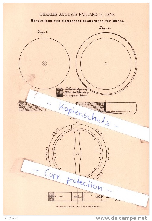 Original Patent - Charles Auguste Paillard In Genf , 1886 , Compensationsunruhen Für Uhren !!! - Documents Historiques