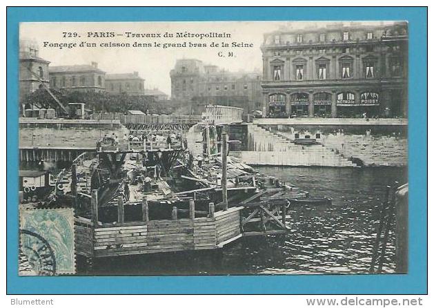 CPA 729 - Métro Travaux Du Métropolitain Fonçage D'un Caisson Dans Le Grand Bras De La Seine PARIS - Metro, Stations