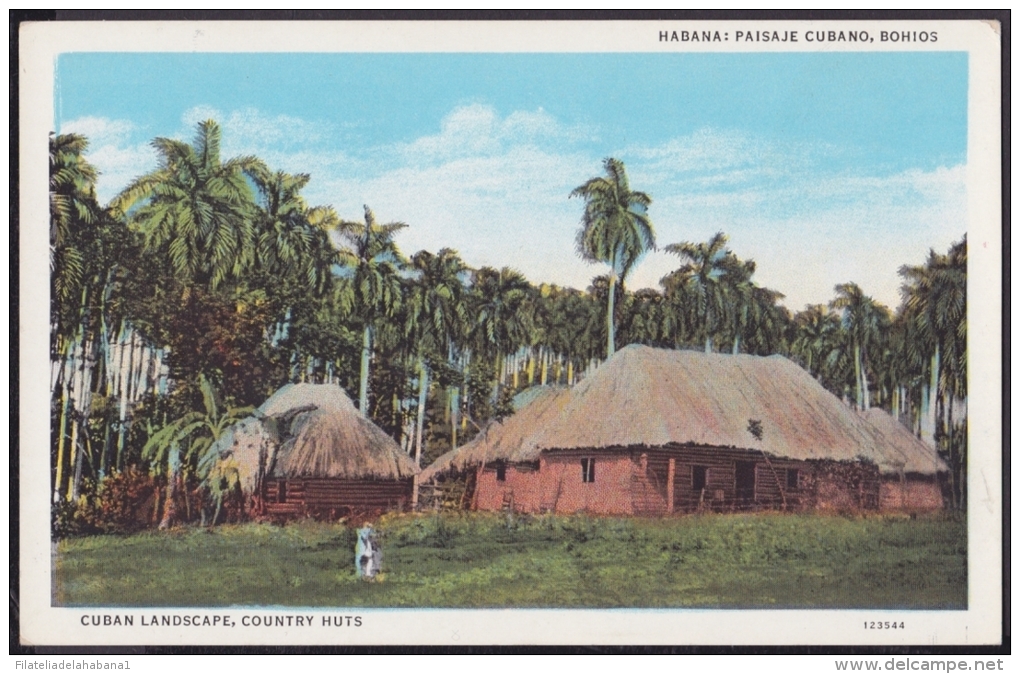 POS-91 CUBA CIRCA 1950 POSTCARD PAISAJE DEL CAMPO, BOHIOS. LANDSCAPE COUNTRY HUTS. UNUSED - Cuba