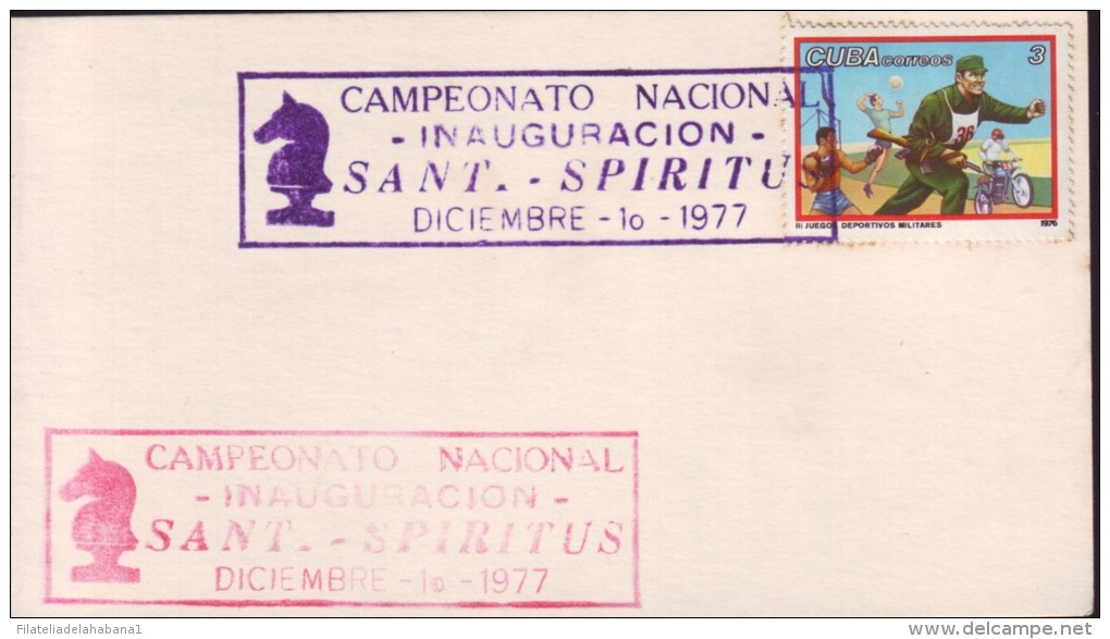 1977-CE-7 CUBA 1977 SPECIAL CANCEL SANCTI SPIRITUS CHESS AJEDREZ. CAMPEONATO NACIONAL. INAGURACION. - Covers & Documents