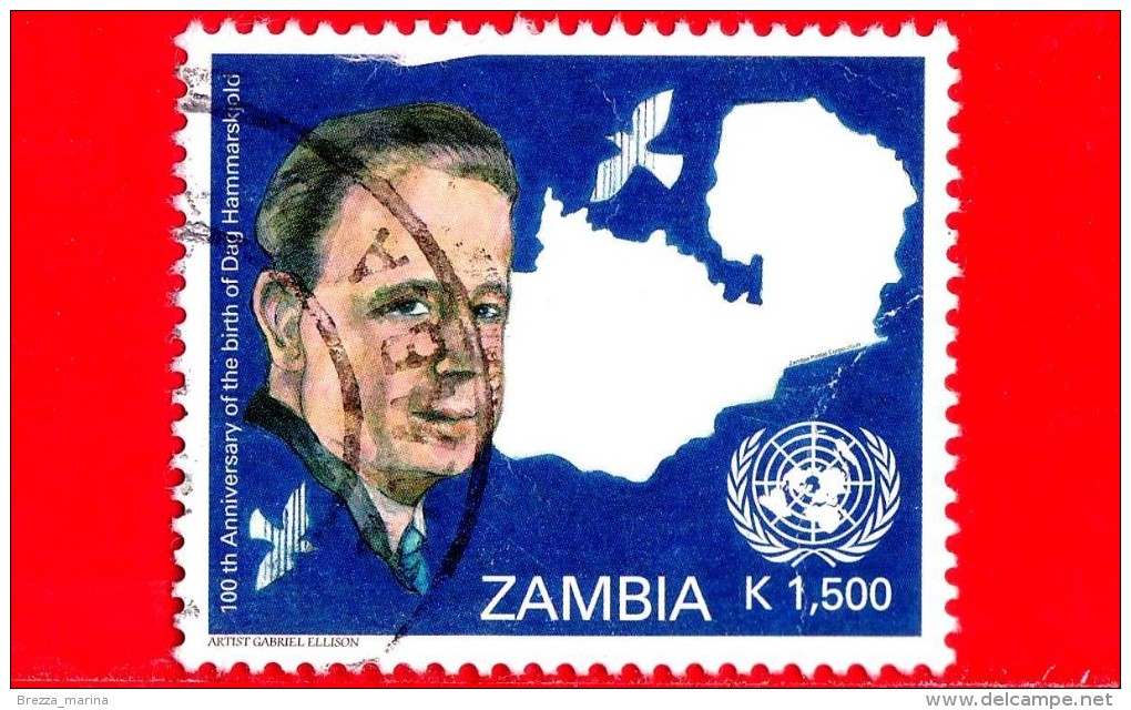 ZAMBIA  - Usato - 2005 - 100 Anni Della Nascita Di Dag Hammarskjold, Diplomatico - 1.500 - Zambia (1965-...)