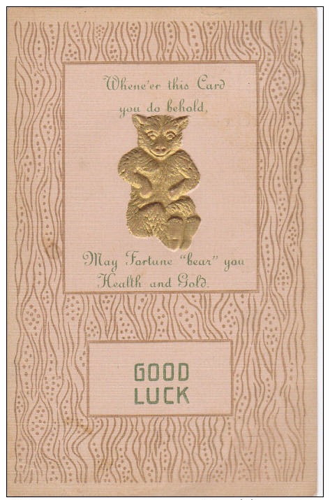 Gold Teddy Bear "Good Luck" Greetings, PU-1908 - Ours