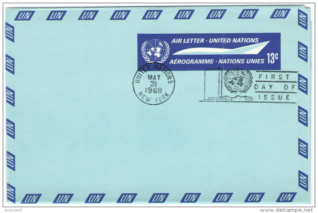 ONU - NAZIONI UNITE - UNITED NATIONS - NATIONS UNIES - 1968 - Aerogramme - New York - FDC - FDC