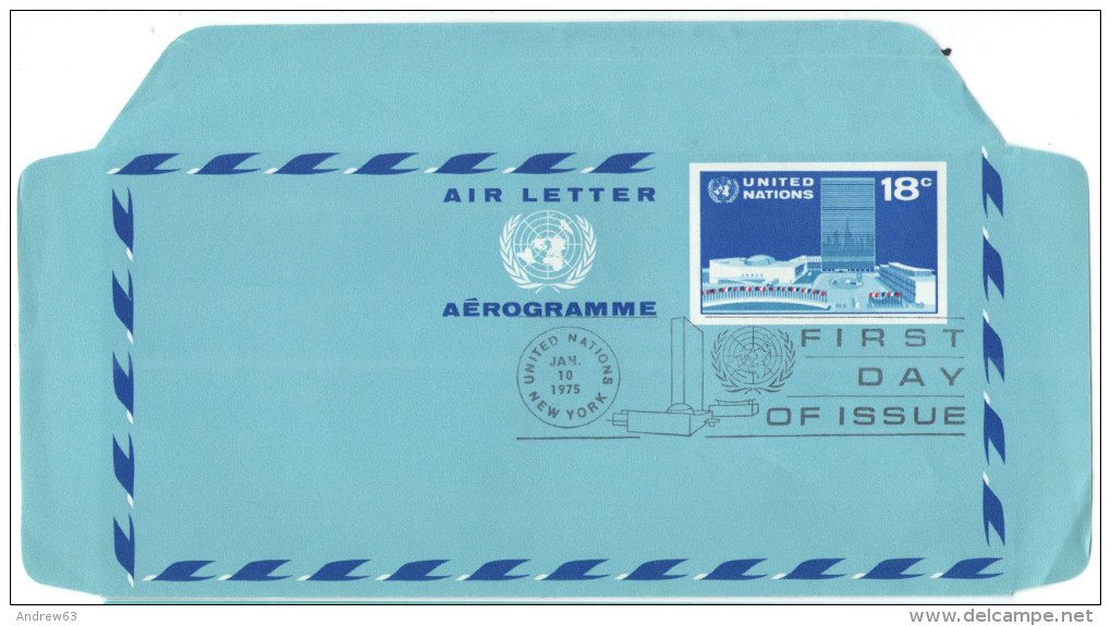 ONU - NAZIONI UNITE - UNITED NATIONS - NATIONS UNIES - 1975 - Aerogramme - New York - FDC - FDC