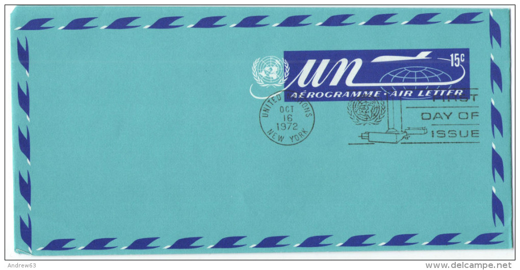 ONU - NAZIONI UNITE - UNITED NATIONS - NATIONS UNIES - 1972 - Aerogramme - New York - FDC - FDC