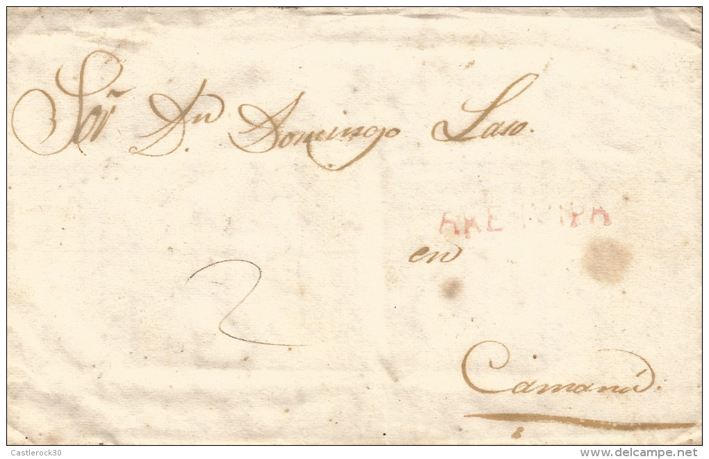 G)1837 PERU, AREQUIPA LINEAL RED CANC., COMPLETE LETTER CIRCULATED TO CAMANA, XF - Peru