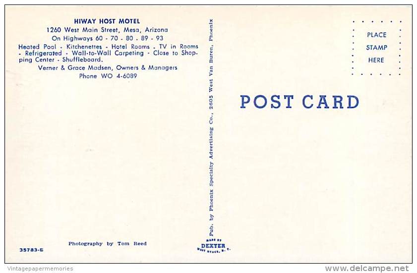 257351-Arizona, Mesa, Hiway Host Motel, Swimming Pool, 60s Car, Tom Reed By Dexter Press No 35783-B - Mesa