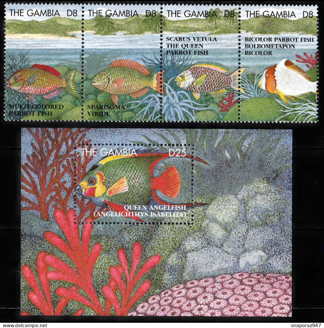 Gambia Pesci Fishes Poissons Set + Block MNH** B600 - Pesci